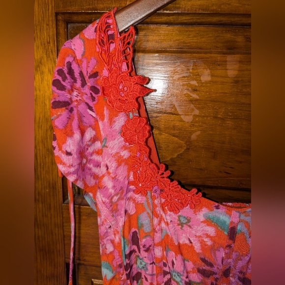 NWT Free People Gorgeous Pink Orange Embroidered Slit Dress Small - Picture 6 of 13